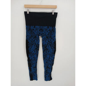 Soma Leggings Womens XL Blue Black Floral Jacquard High Rise Pull On USA